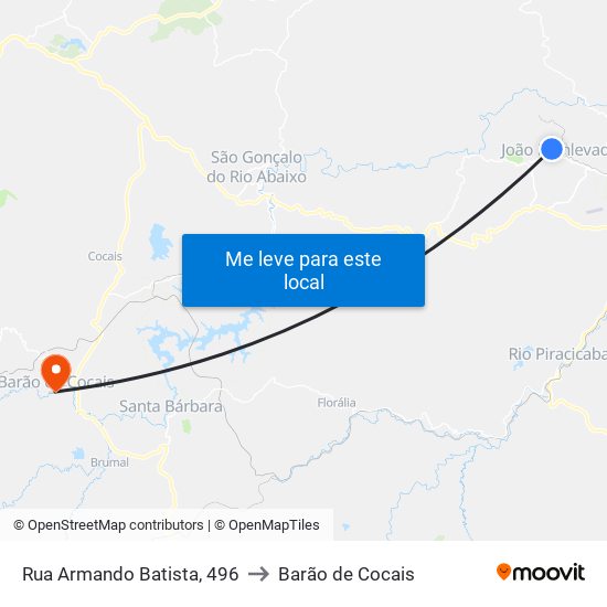 Rua Armando Batista, 496 to Barão de Cocais map