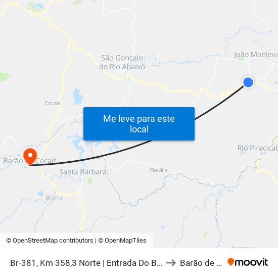 Br-381, Km 358,3 Norte | Entrada Do Bairro Santo Hipólito to Barão de Cocais map