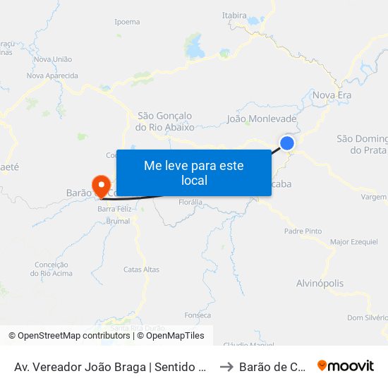 Av. Vereador João Braga | Sentido Monlevade to Barão de Cocais map