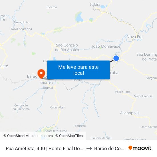 Rua Ametista, 400 | Ponto Final Do Jacuí to Barão de Cocais map