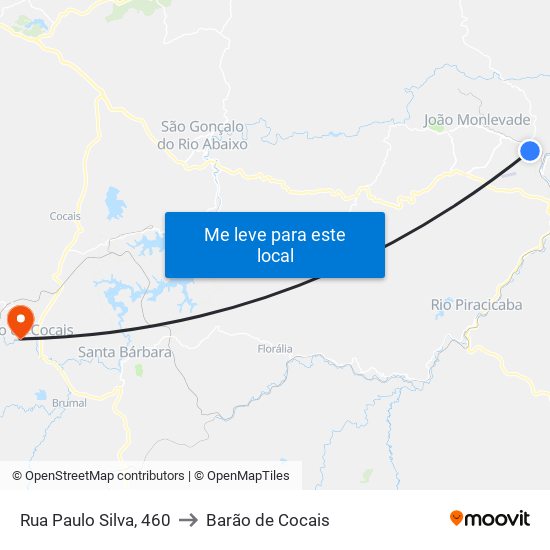 Rua Paulo Silva, 460 to Barão de Cocais map