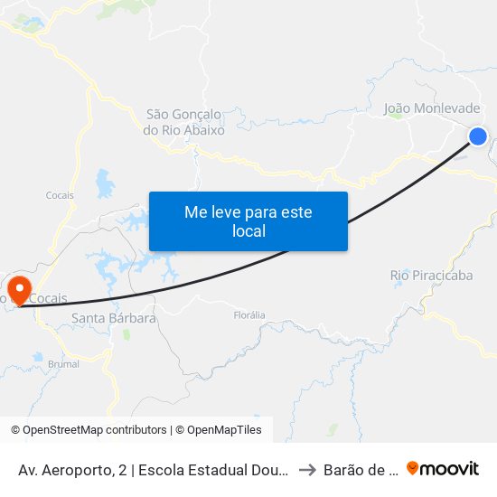 Av. Aeroporto, 2 | Escola Estadual Doutor Geraldo Parreiras to Barão de Cocais map