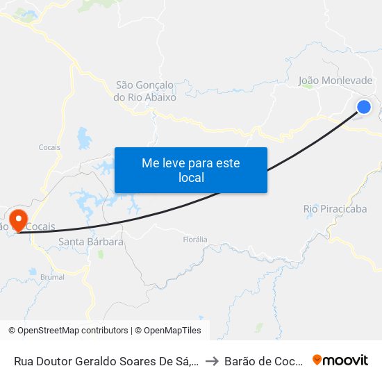 Rua Doutor Geraldo Soares De Sá, 28 to Barão de Cocais map