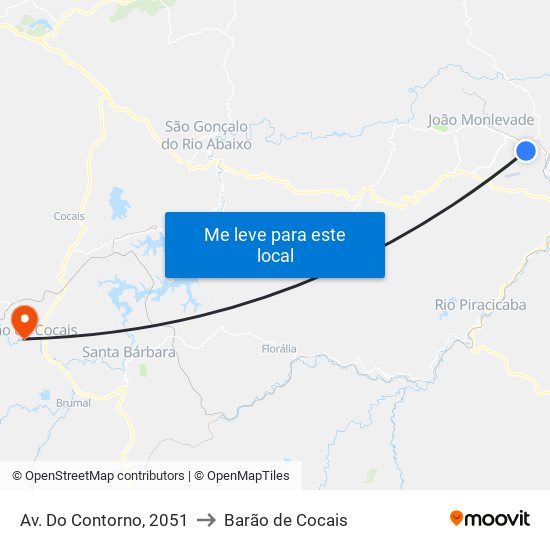 Av. Do Contorno, 2051 to Barão de Cocais map