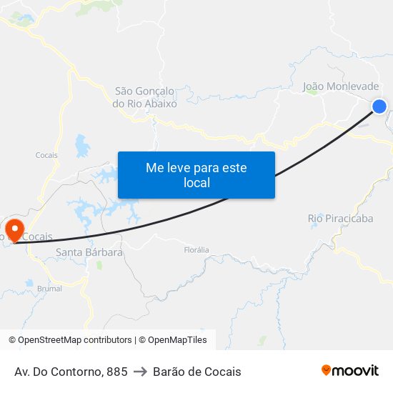 Av. Do Contorno, 885 to Barão de Cocais map