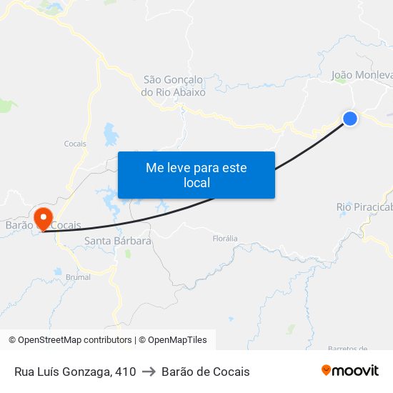 Rua Luís Gonzaga, 410 to Barão de Cocais map