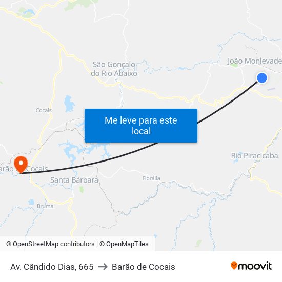 Av. Cândido Dias, 665 to Barão de Cocais map