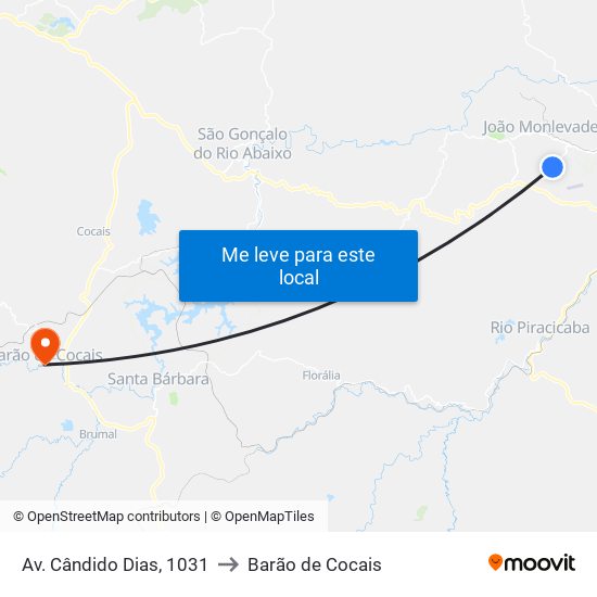 Av. Cândido Dias, 1031 to Barão de Cocais map