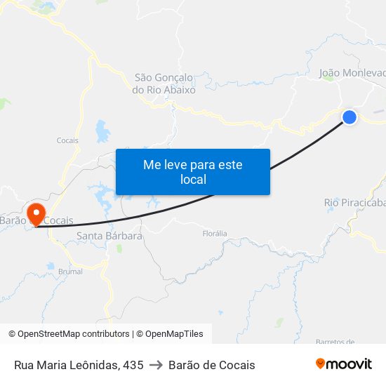 Rua Maria Leônidas, 435 to Barão de Cocais map