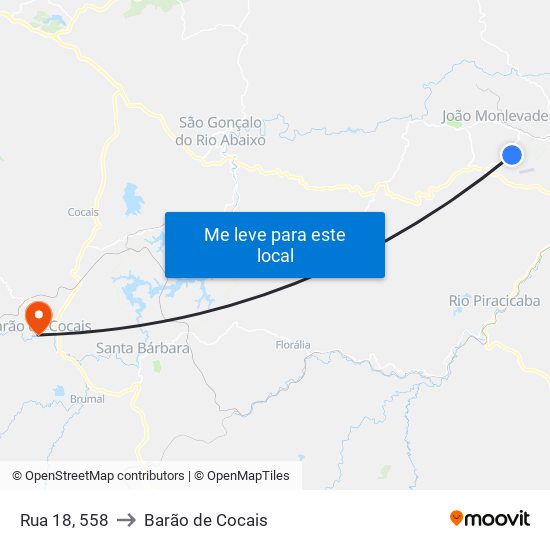 Rua 18, 558 to Barão de Cocais map