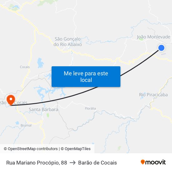 Rua Mariano Procópio, 88 to Barão de Cocais map