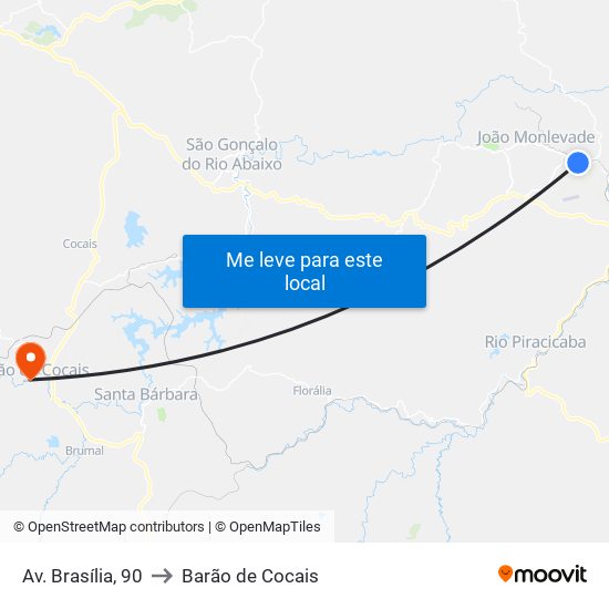 Av. Brasília, 90 to Barão de Cocais map
