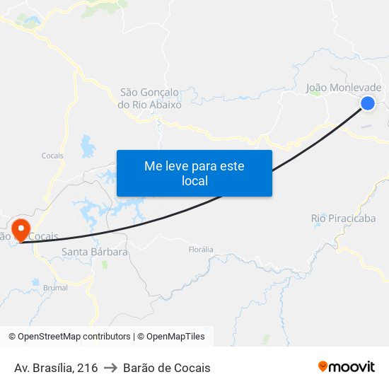 Av. Brasília, 216 to Barão de Cocais map