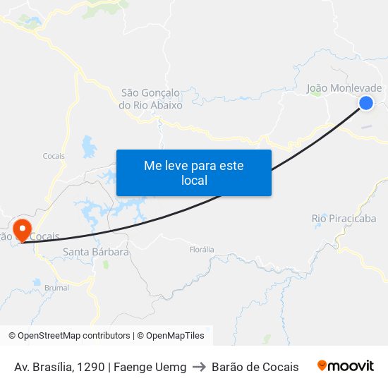 Av. Brasília, 1290 | Faenge Uemg to Barão de Cocais map