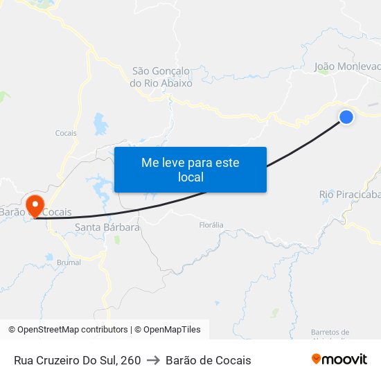 Rua Cruzeiro Do Sul, 260 to Barão de Cocais map