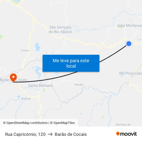 Rua Capricórnio, 120 to Barão de Cocais map