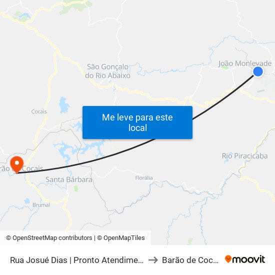 Rua Josué Dias | Pronto Atendimento to Barão de Cocais map