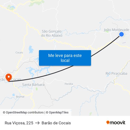 Rua Viçosa, 225 to Barão de Cocais map