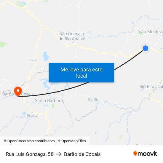 Rua Luís Gonzaga, 58 to Barão de Cocais map