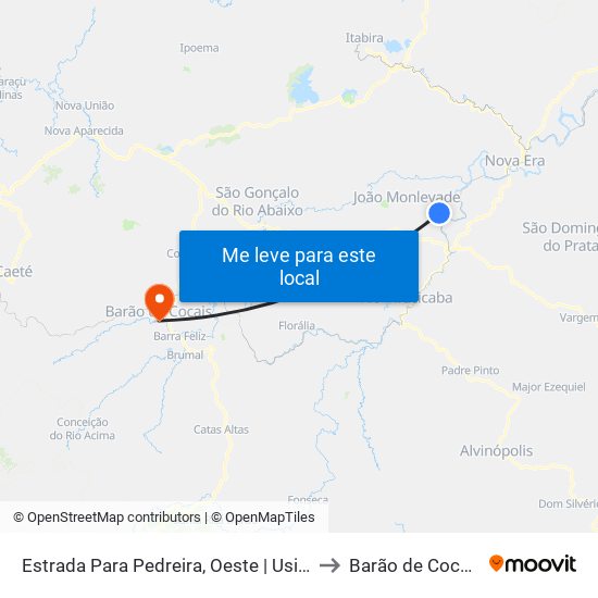 Estrada Para Pedreira, Oeste | Usina to Barão de Cocais map