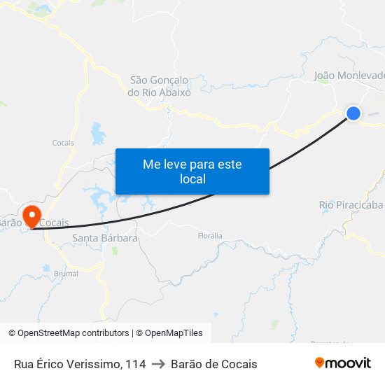 Rua Érico Verissimo, 114 to Barão de Cocais map