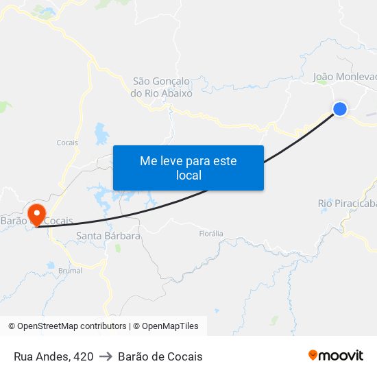 Rua Andes, 420 to Barão de Cocais map