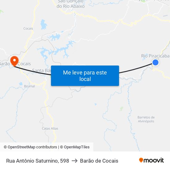 Rua Antônio Saturnino, 598 to Barão de Cocais map