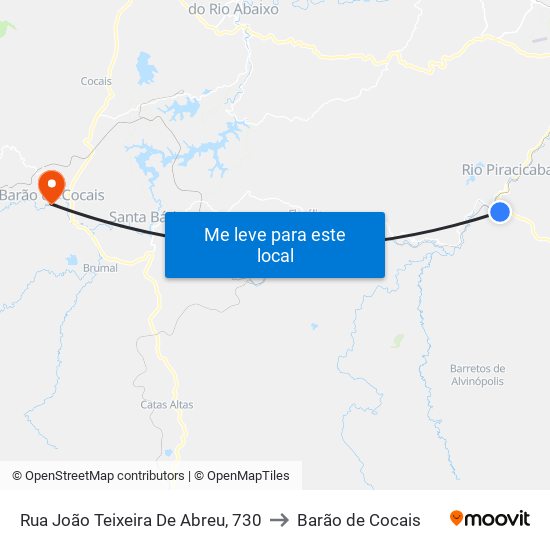 Rua João Teixeira De Abreu, 730 to Barão de Cocais map