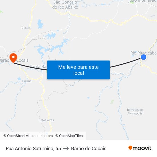 Rua Antônio Saturnino, 65 to Barão de Cocais map
