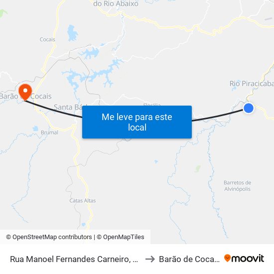 Rua Manoel Fernandes Carneiro, 87 to Barão de Cocais map