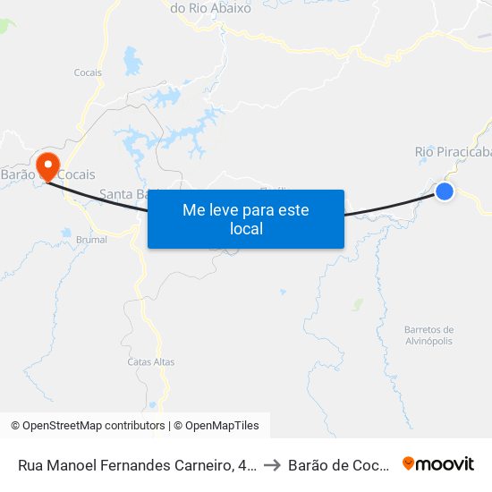 Rua Manoel Fernandes Carneiro, 400 to Barão de Cocais map