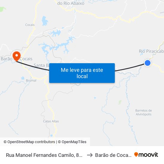 Rua Manoel Fernandes Camilo, 820 to Barão de Cocais map