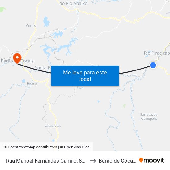 Rua Manoel Fernandes Camilo, 821 to Barão de Cocais map