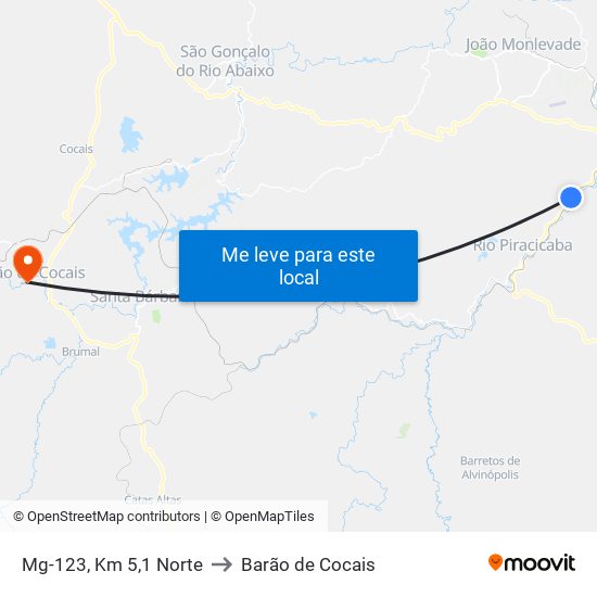 Mg-123, Km 5,1 Norte to Barão de Cocais map