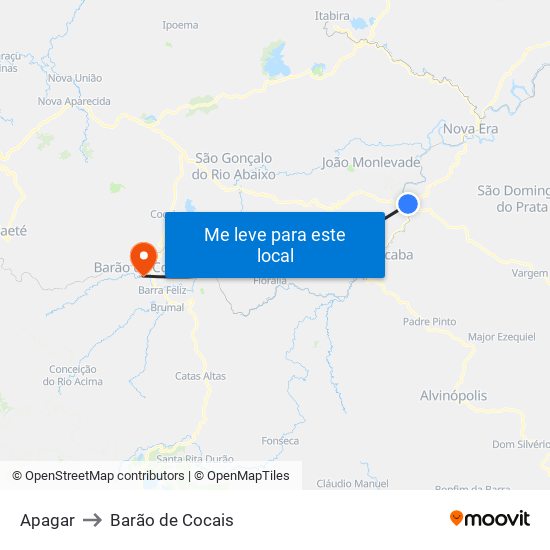 Apagar to Barão de Cocais map