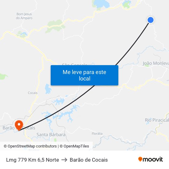 Lmg 779 Km 6,5 Norte to Barão de Cocais map