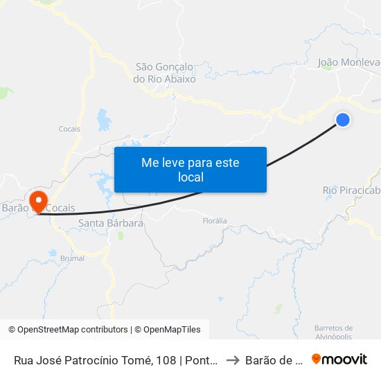 Rua José Patrocínio Tomé, 108 | Ponto Final Do Planalto to Barão de Cocais map