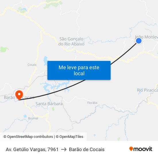 Av. Getúlio Vargas, 7961 to Barão de Cocais map