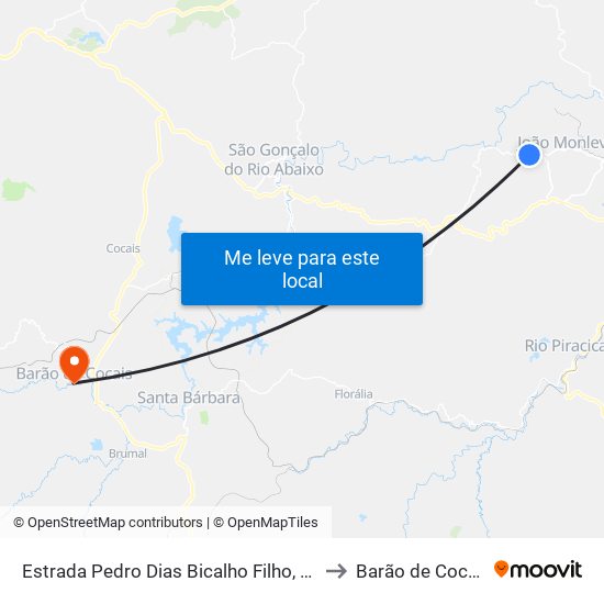 Estrada Pedro Dias Bicalho Filho, 141 to Barão de Cocais map