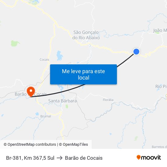Br-381, Km 367,5 Sul to Barão de Cocais map