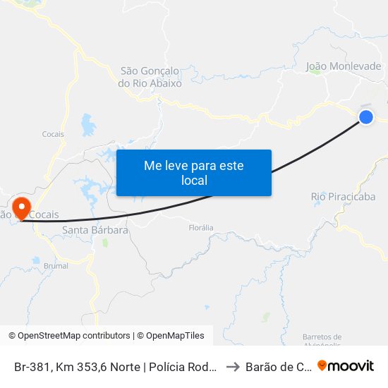 Br-381, Km 353,6 Norte | Polícia Rodoviária Federal to Barão de Cocais map