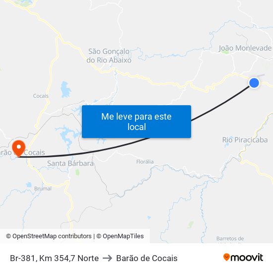Br-381, Km 354,7 Norte to Barão de Cocais map