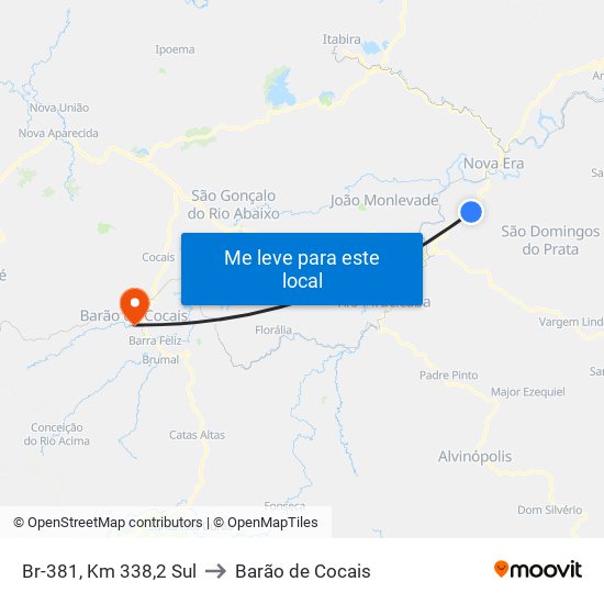 Br-381, Km 338,2 Sul to Barão de Cocais map