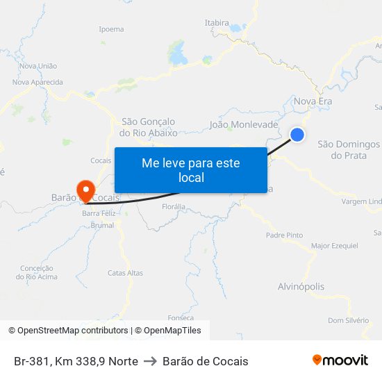 Br-381, Km 338,9 Norte to Barão de Cocais map