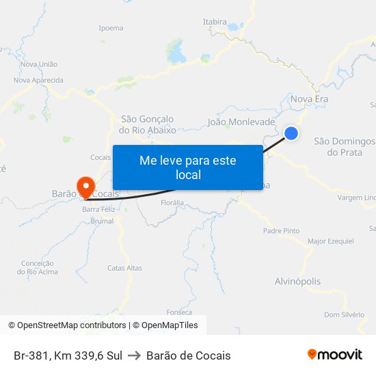 Br-381, Km 339,6 Sul to Barão de Cocais map