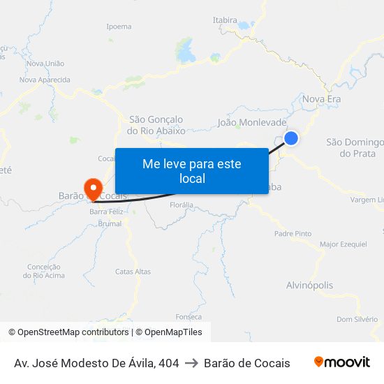 Av. José Modesto De Ávila, 404 to Barão de Cocais map