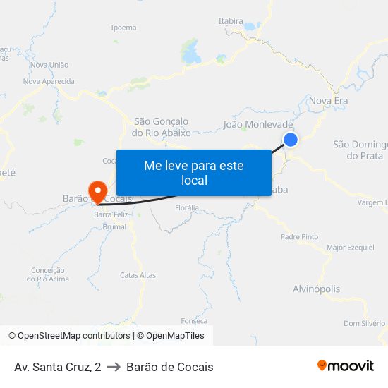 Av. Santa Cruz, 2 to Barão de Cocais map