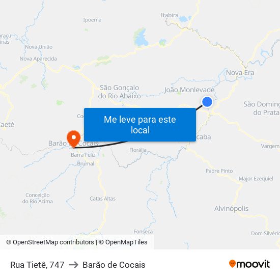 Rua Tietê, 747 to Barão de Cocais map