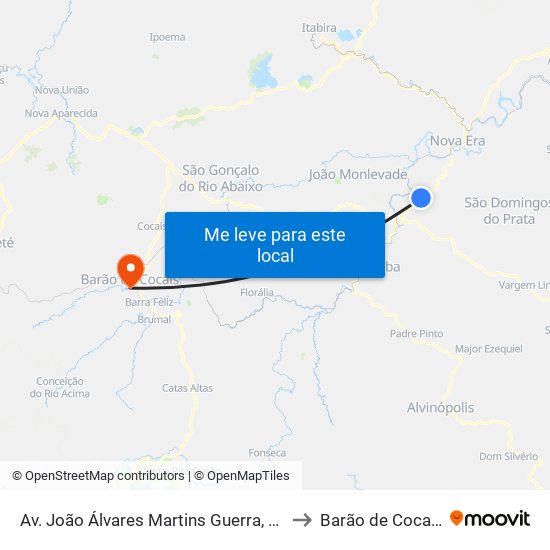 Av. João Álvares Martins Guerra, 20 to Barão de Cocais map