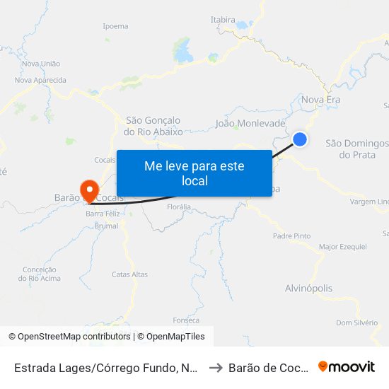 Estrada Lages/Córrego Fundo, Norte to Barão de Cocais map